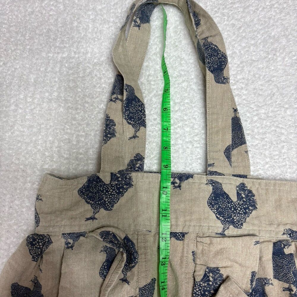 Chicken Farmhouse Shopping Tote Purse Beige And Blue - Picture 5 of 10